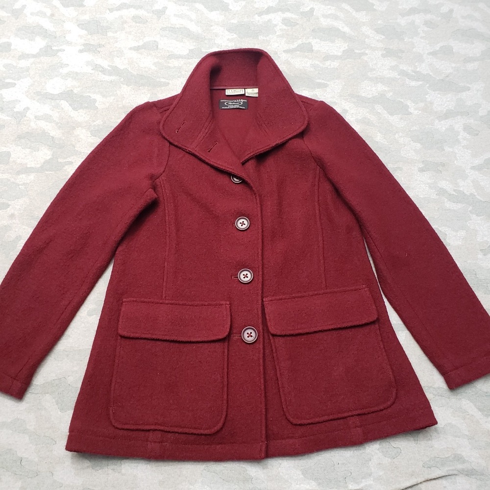L.L. Bean Coat Womens Small Red Burgandy Bellandi Made in Italy Unlined‎
